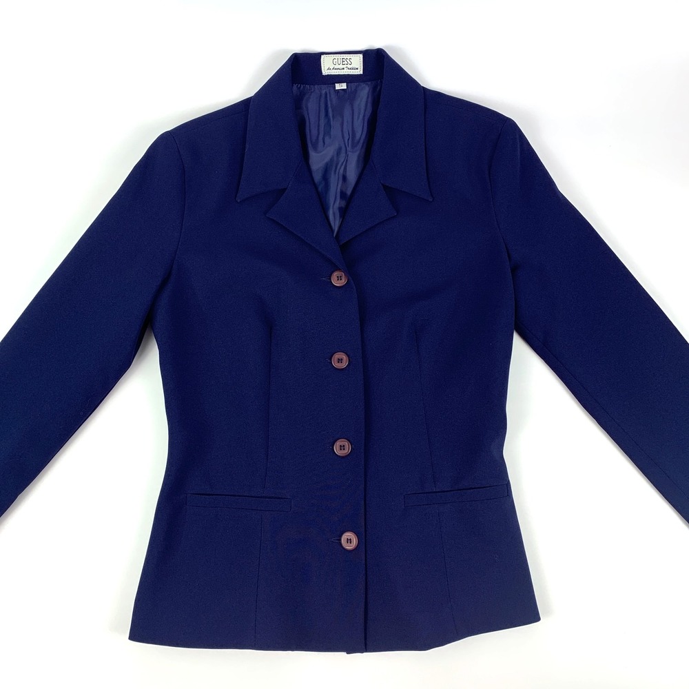 VTG Guess Jeans Navy Blazer Womens Sz S Made in USA Fitted Academia‎ Preppy Y2K